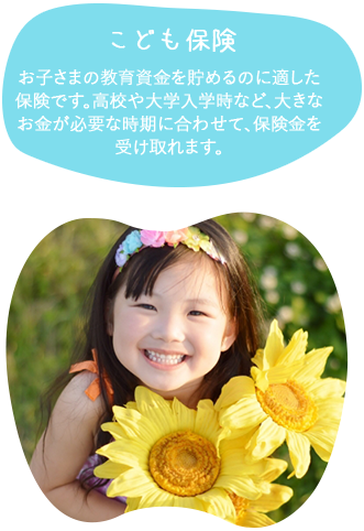 こども保険お子さまの教育資金を貯めるのに適した保険です。高校や大学入学時など、大きなお金が必要な時期に合わせて、保険金を受け取れます。