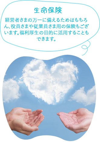 生命保険経営者さまの万一に備えるためはもちろん、役員さまや従業員さま用の保険もございます。福利厚生の目的に活用することもできます。